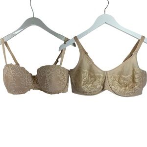Wonderbra  and La Vie Rose tan nude Lace Women's Bra Set of Two 2 -  size 40D